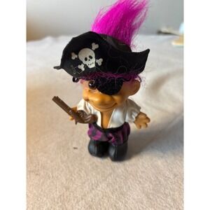 Vintage Troll Doll Pirate Captain Pink Hair Eye Patch Gun Purple Pants